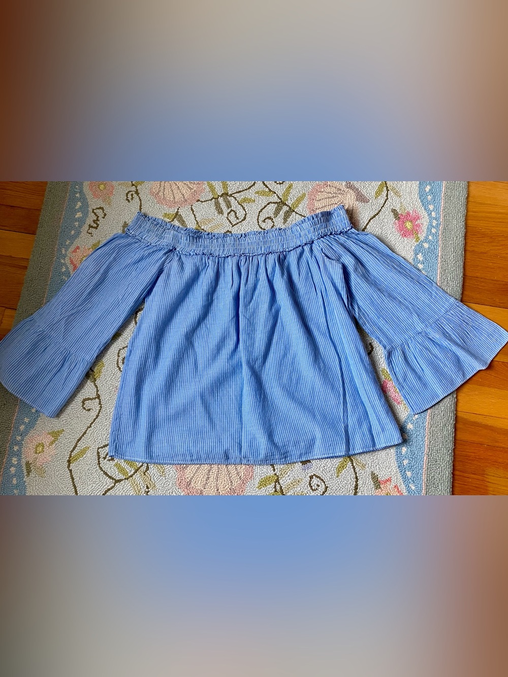Lilly Pulitzer Blue and White Pinstripe Off the Shoulder Top